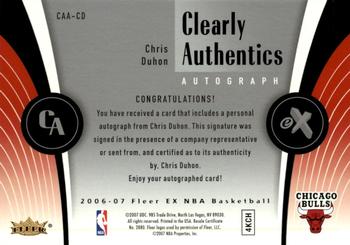 2006-07 E-X - Clearly Authentics Autographs #CAA-CD Chris Duhon Back