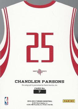 2012-13 Panini Threads - Rookie Team Threads Die Cuts Autographed #7 Chandler Parsons Back