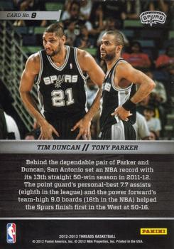 2012-13 Panini Threads - Talented Twosomes #9 Tim Duncan / Tony Parker Back