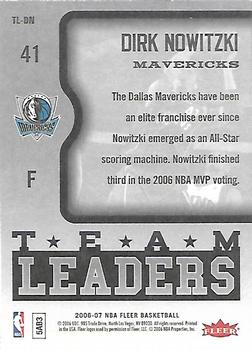 2006-07 Fleer - Team Leaders #TL-DN Dirk Nowitzki Back