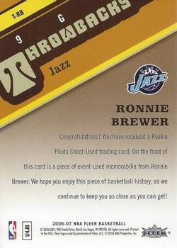 2006-07 Fleer - Throwbacks #T-RB Ronnie Brewer Back