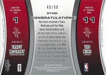 2006-07 Fleer Hot Prospects - Double Team Memorabilia #DT-MM Tracy McGrady / Yao Ming Back