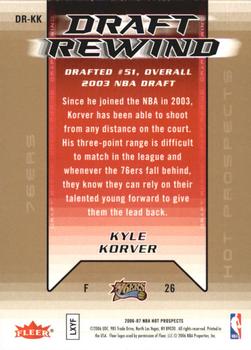 2006-07 Fleer Hot Prospects - Draft Rewind #DR-KK Kyle Korver Back