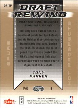 2006-07 Fleer Hot Prospects - Draft Rewind #DR-TP Tony Parker Back
