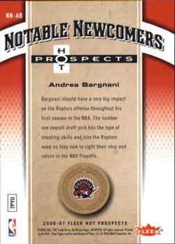 2006-07 Fleer Hot Prospects - Notable Newcomers #NN-AB Andrea Bargnani Back