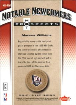 2006-07 Fleer Hot Prospects - Notable Newcomers #NN-MW Marcus Williams Back
