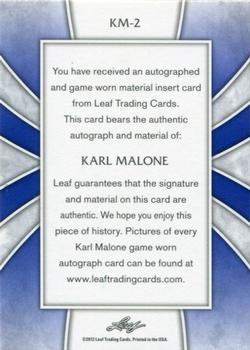 2012 Leaf Ultimate Draft - Karl Malone Patch Autographs #KM-2 Karl Malone Back