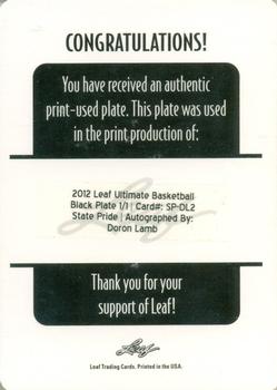 2012 Leaf Ultimate Draft - State Pride Printing Plates Black #SP-DL2 Doron Lamb Back
