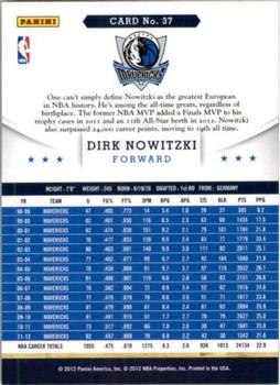 2012-13 Hoops - Artist's Proofs #37 Dirk Nowitzki Back