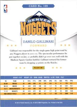 2012-13 Hoops - Artist's Proofs #109 Danilo Gallinari Back