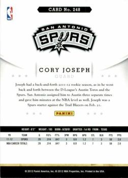 2012-13 Hoops - Artist's Proofs #248 Cory Joseph Back