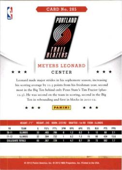2012-13 Hoops - Artist's Proofs #285 Meyers Leonard Back