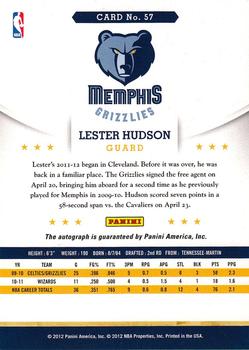 2012-13 Hoops - Autographs #57 Lester Hudson Back