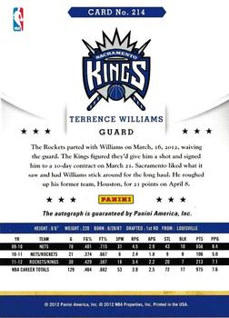 2012-13 Hoops - Autographs #214 Terrence Williams Back