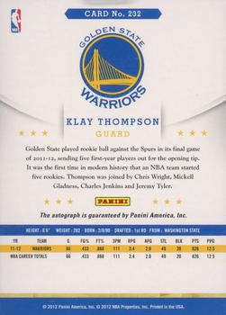 2012-13 Hoops - Autographs #232 Klay Thompson Back
