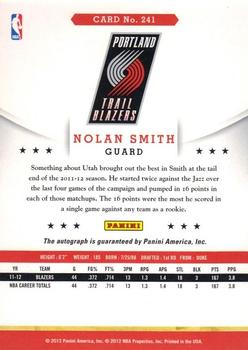 2012-13 Hoops - Autographs #241 Nolan Smith Back
