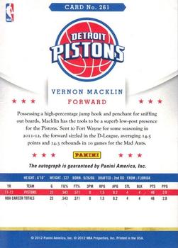 2012-13 Hoops - Autographs #261 Vernon Macklin Back