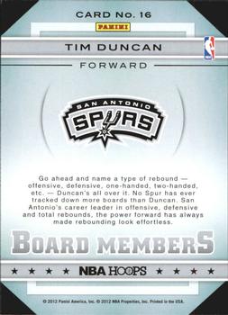 2012-13 Hoops - Board Members #16 Tim Duncan Back