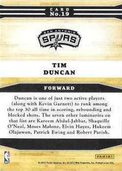 2012-13 Hoops - Franchise Greats #19 Tim Duncan Back