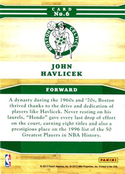2012-13 Hoops - Franchise Greats #6 John Havlicek Back