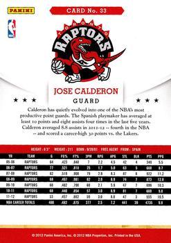 2012-13 Hoops - Glossy #33 Jose Calderon Back