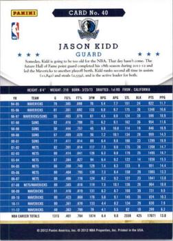 2012-13 Hoops - Glossy #40 Jason Kidd Back
