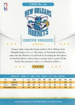 2012-13 Hoops - Glossy #64 Greivis Vasquez Back