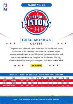 2012-13 Hoops - Glossy #88 Greg Monroe Back