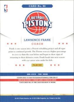 2012-13 Hoops - Glossy #92 Lawrence Frank Back