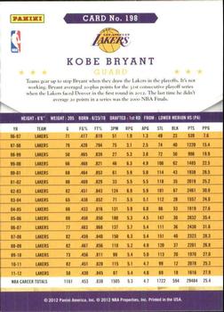 2012-13 Hoops - Glossy #198 Kobe Bryant Back