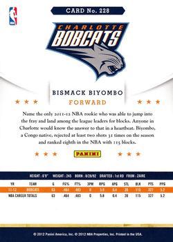 2012-13 Hoops - Glossy #228 Bismack Biyombo Back