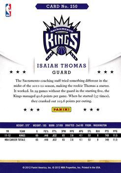 2012-13 Hoops - Glossy #250 Isaiah Thomas Back