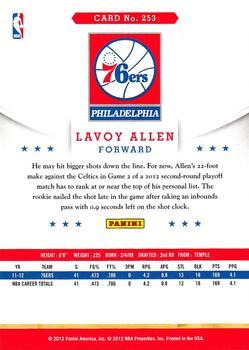 2012-13 Hoops - Glossy #253 Lavoy Allen Back