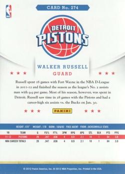 2012-13 Hoops - Glossy #274 Walker Russell Back
