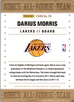 2012-13 Hoops - Kobe's All-Rookie Team #26 Darius Morris Back