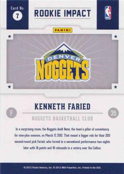2012-13 Hoops - Rookie Impact #7 Kenneth Faried Back