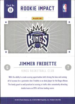 2012-13 Hoops - Rookie Impact #13 Jimmer Fredette Back