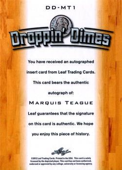 2012-13 Leaf Signature Series - Droppin' Dimes Gold #DD-MT1 Marquis Teague Back