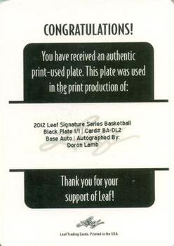 2012-13 Leaf Signature Series - Printing Plates Black #BA-DL2 Doron Lamb Back