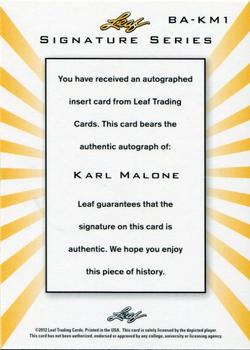 2012-13 Leaf Signature Series - Silver #BA-KM1 Karl Malone Back