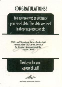 2012-13 Leaf Signature Series - So Money! Printing Plates Yellow #SM-DL2 Doron Lamb Back