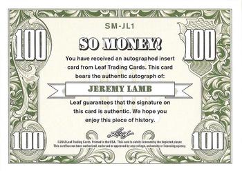 2012-13 Leaf Signature Series - So Money! Red #SM-JL1 Jeremy Lamb Back