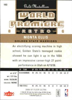 2006-07 Ultra - Gold Medallion #193 Monta Ellis Back