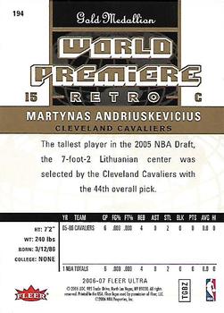2006-07 Ultra - Gold Medallion #194 Martynas Andriuskevicius Back