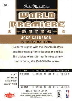 2006-07 Ultra - Gold Medallion #200 Jose Calderon Back
