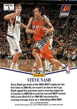2012-13 Panini Prizm - Most Valuable Players #5 Steve Nash Back