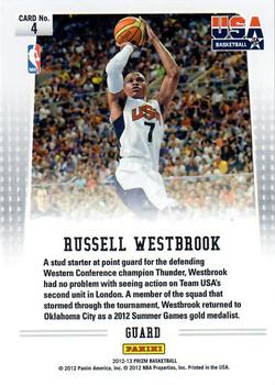 2012-13 Panini Prizm - USA Basketball #4 Russell Westbrook Back