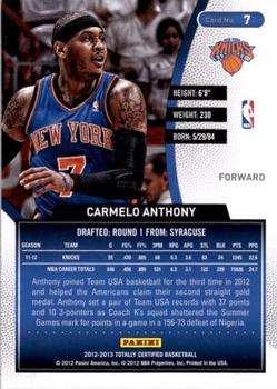 2012-13 Panini Totally Certified - Totally Blue #7 Carmelo Anthony Back