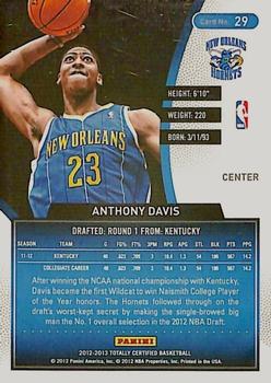 2012-13 Panini Totally Certified - Totally Blue #29 Anthony Davis Back