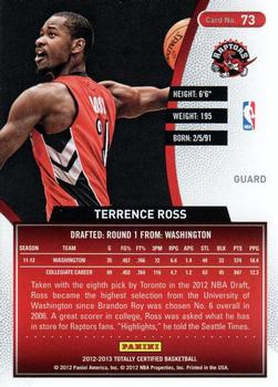 2012-13 Panini Totally Certified - Totally Blue #73 Terrence Ross Back